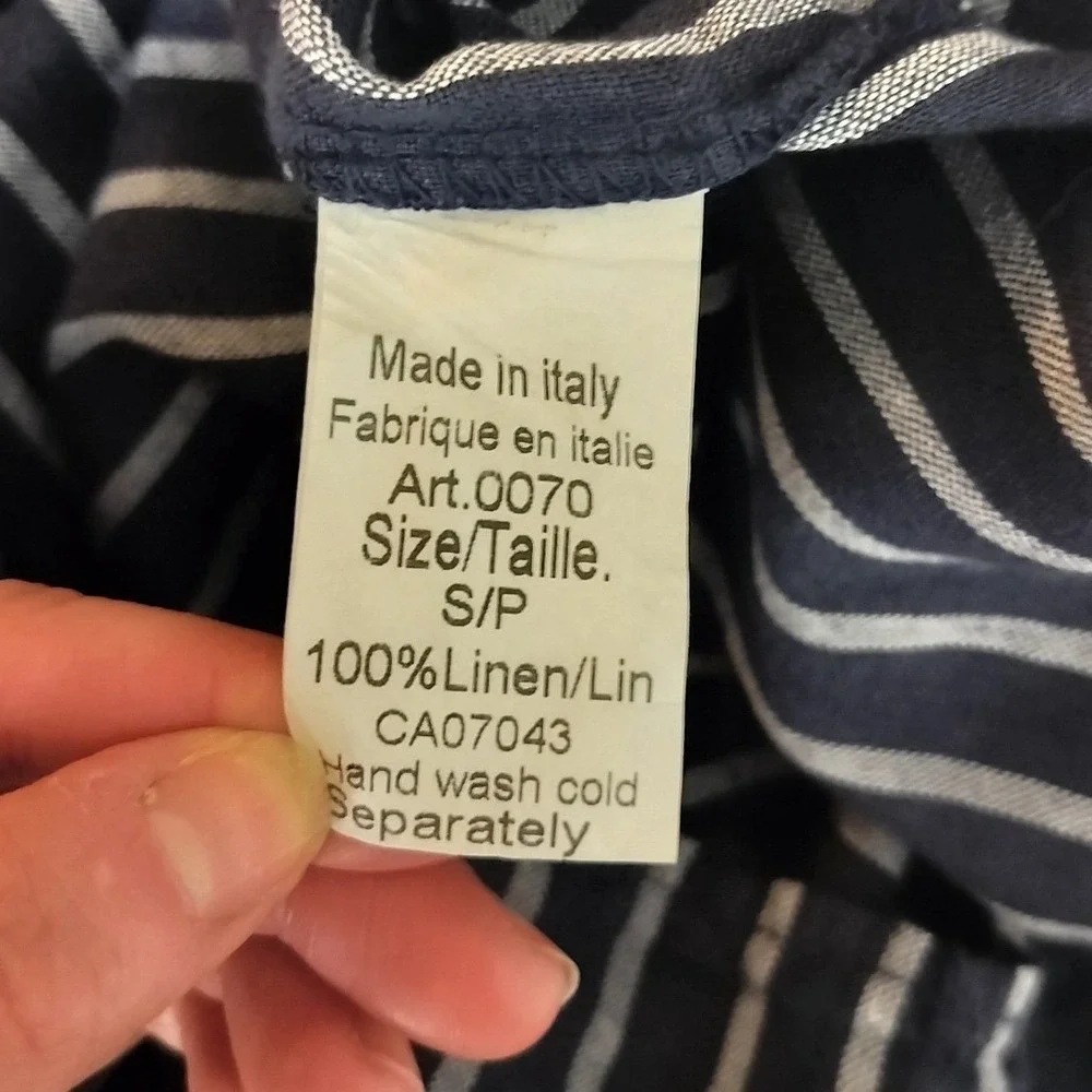 100% Linen Striped Maxi Skirt Medium / Large Blue White Max Studio Made in Italy - Picture 3 of 4